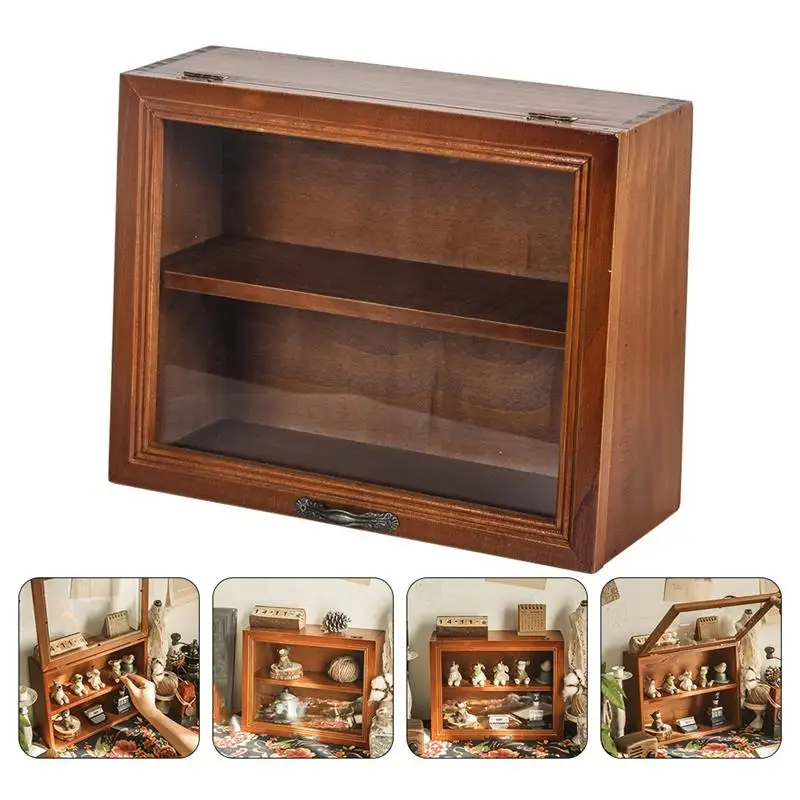 Display Box Wood Organizer Shadow Cabinet Storage Case Bread Wooden Mug Holder Kitchen Cup Countertop Coffee Shelves Rack Tea