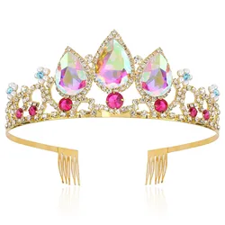 Girls Big Drop Shape Crown With Colorful Rhinestone Party Children Tiara