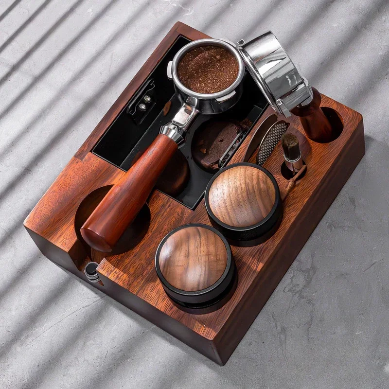 Wooden Coffee Filter Tamper Holder & Espresso Tamper Mat - Compact Tamper Station Barista Tools Esspresso Accessories Goods 58mm