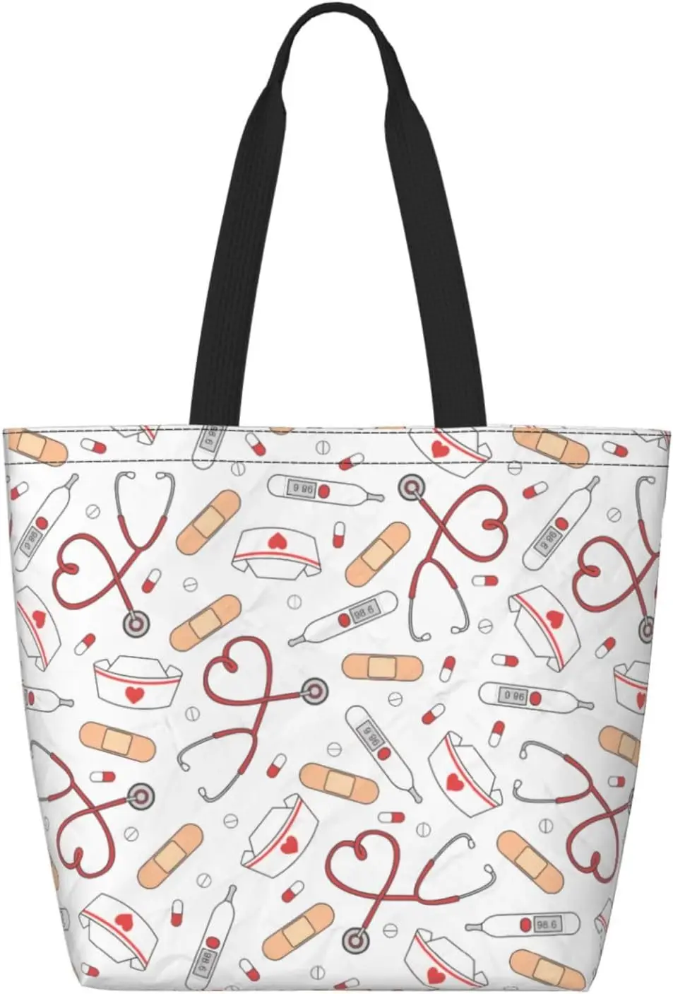 

Большая сумка-тоут из белой арамидной бумаги с принтом медсестры и карманом на молнии, многоразовая сумка для покупок, легкая и водонепроницаемая