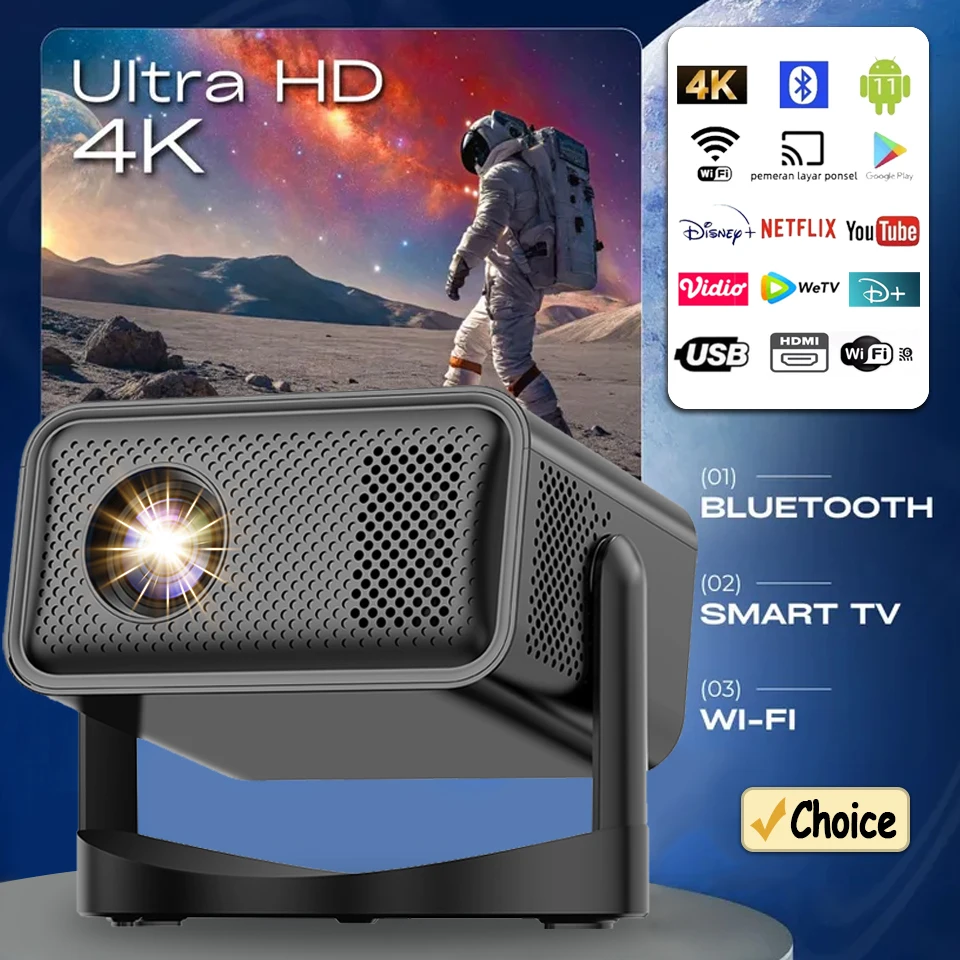 2025 Proyector Caliente 650 ANSI Android 13 Portátil 4K Nativo Wifi 6 Bluetooth 5.2 1080P WiFi6 Proyectores de corrección trapezoidal automática