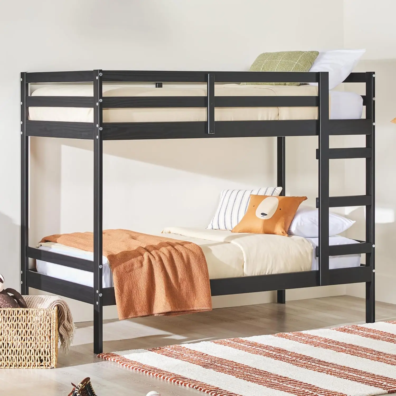 Lit double moderne pour enfants, chambre à coucher noire, taille jumelle