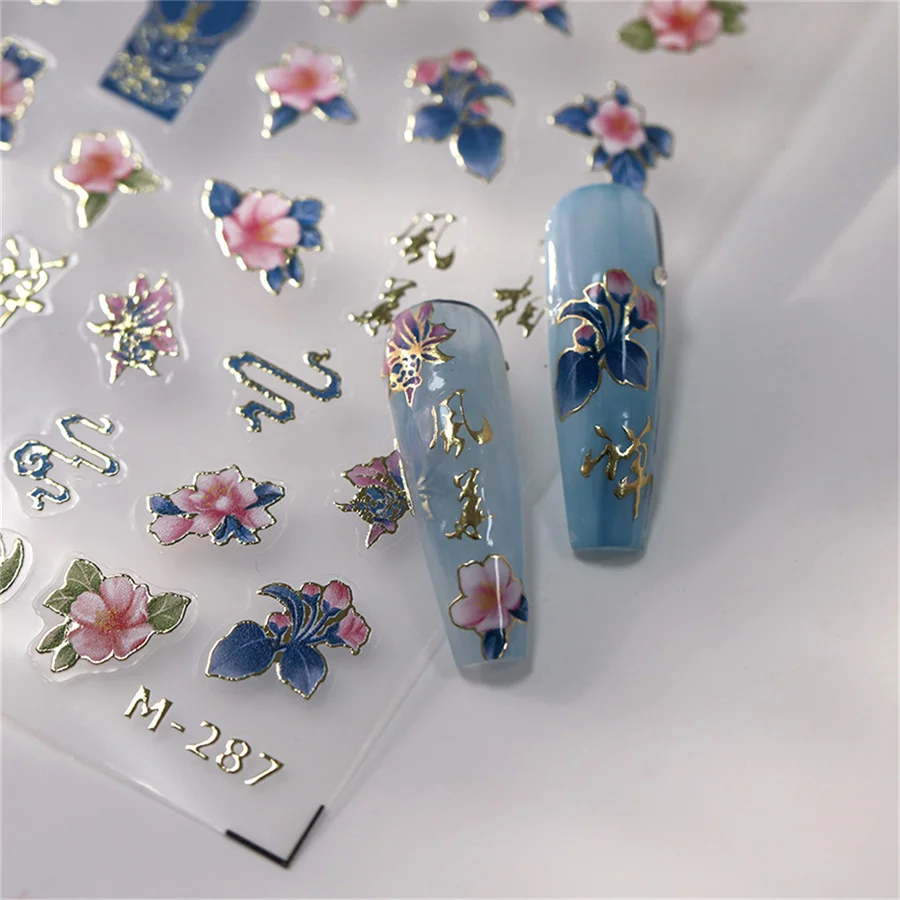1 stücke 5d Bronzing Mode rosa Blume Nail Art Aufkleber japanische Cartoon Blütenblatt selbst klebende Nagel Dekorationen Abziehbilder Zubehör
