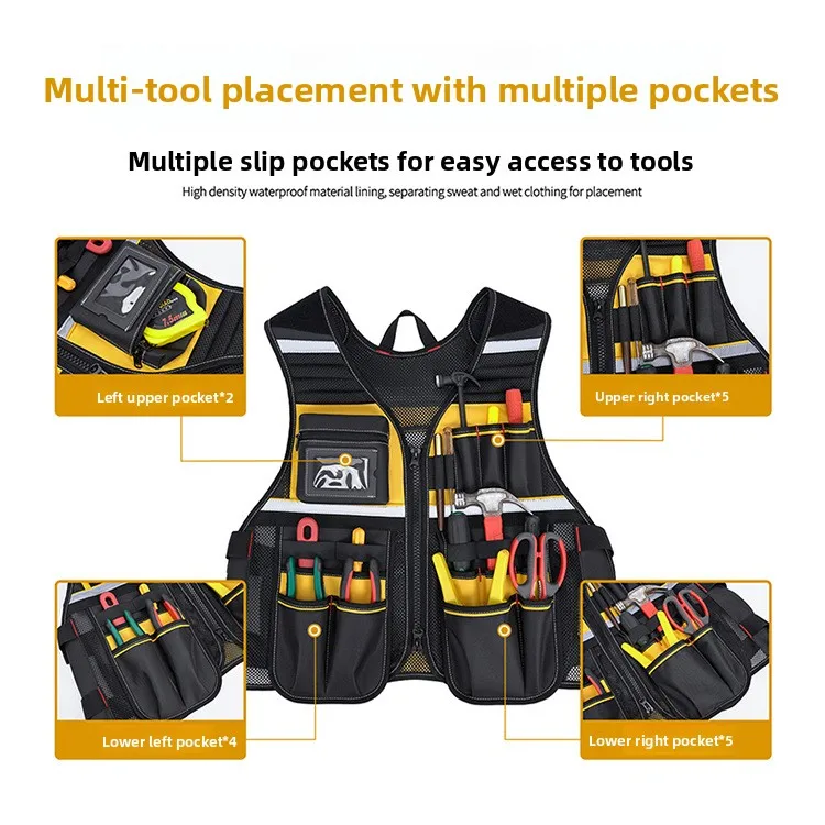 Custom Logo Multipocket Tool Vest For Electrician Outdoor Work Personalized Work Vest With Multiple Pockets For Tools Gear