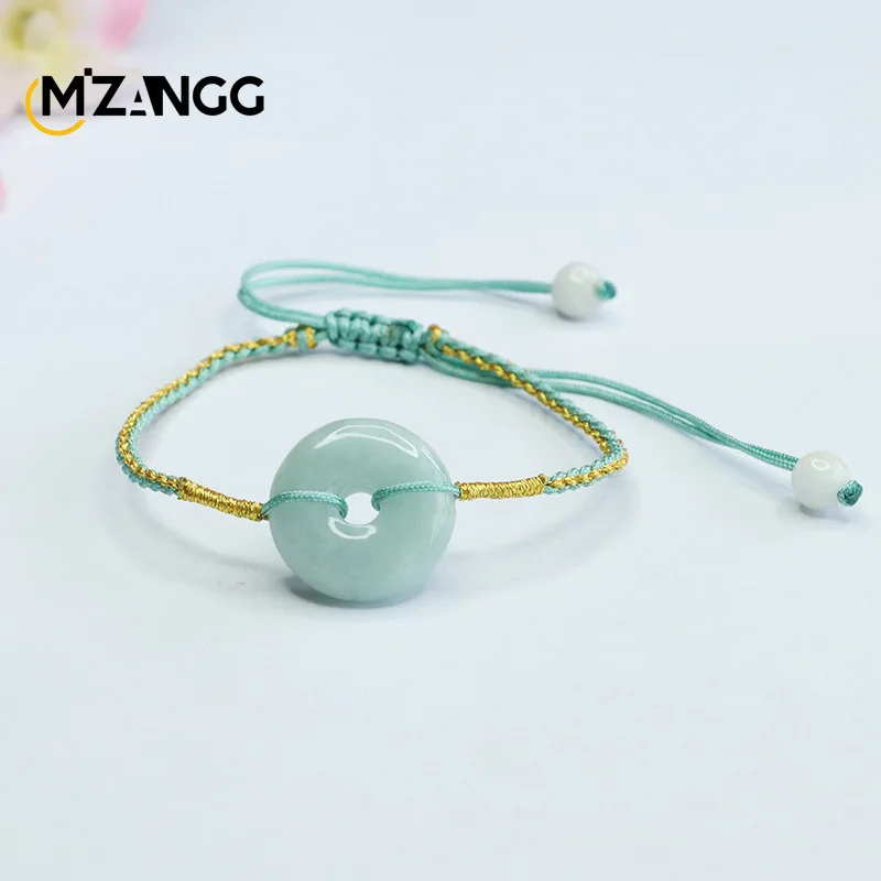 Natural Myanmar A Goods Jade Peace Buckle Bracelet Hand-woven Jade Hand String Simple Fashion Jewelry for Men and Women Gifts