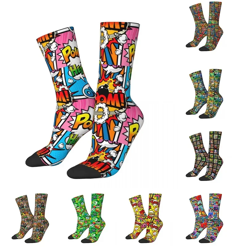 Y2K Autumn Winter Hip-Hop Men'S Women'S Superheroes Comic Book Collection Pop Art Quotes Breathable Basketball Socks