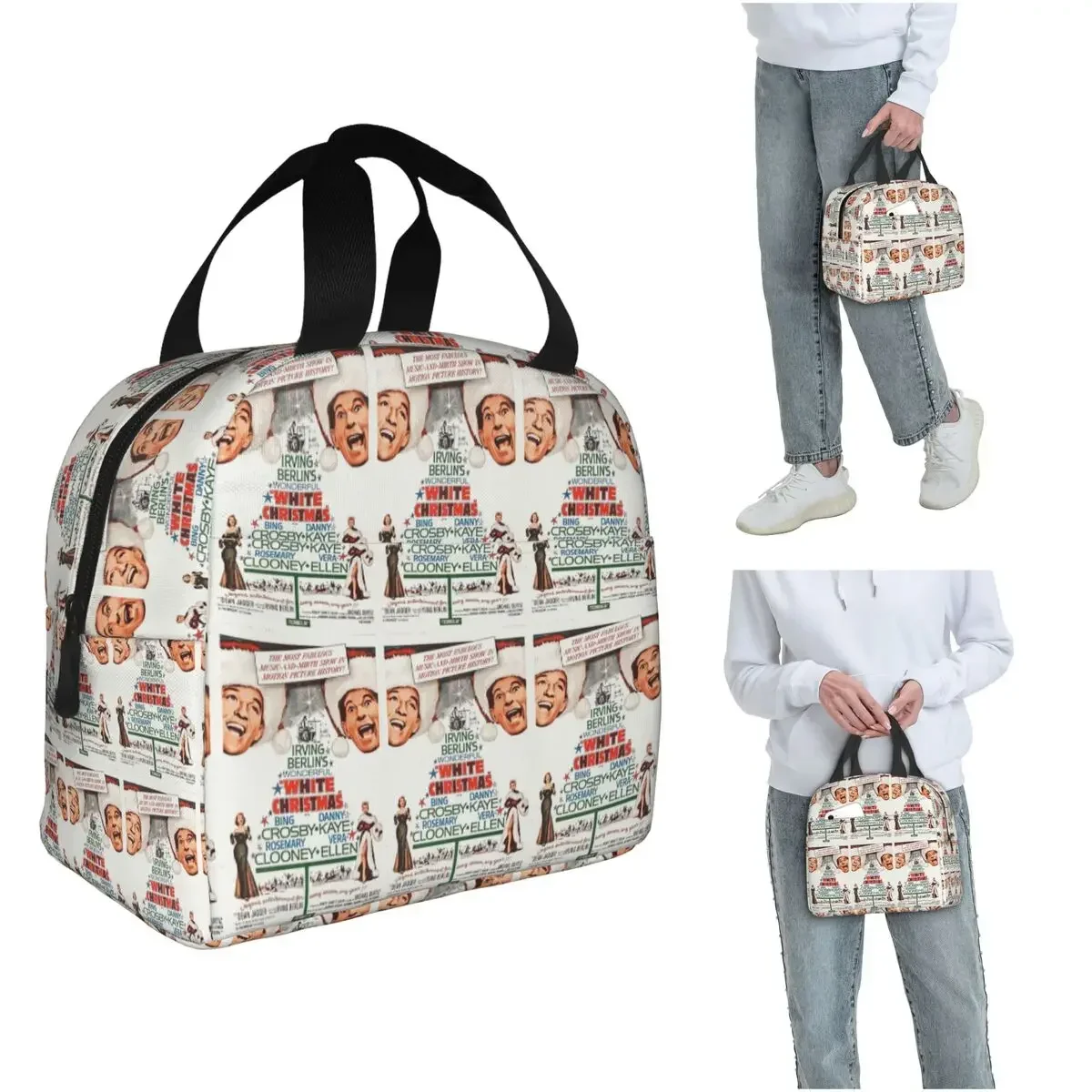 White Christmas - Bing Crosby, Danny Kay Insulated Lunch Bag for Women Kids Portable Food Boxes Thermal Lunch Box Tote