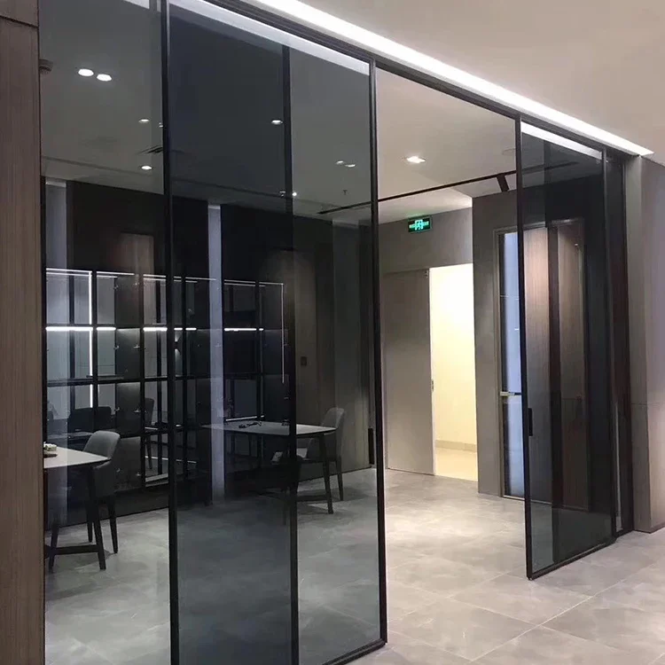 Hot Selling Magnet Automatic Sliding Door Double Tempered Glass Narrow Frame Aluminum Sliding Doors