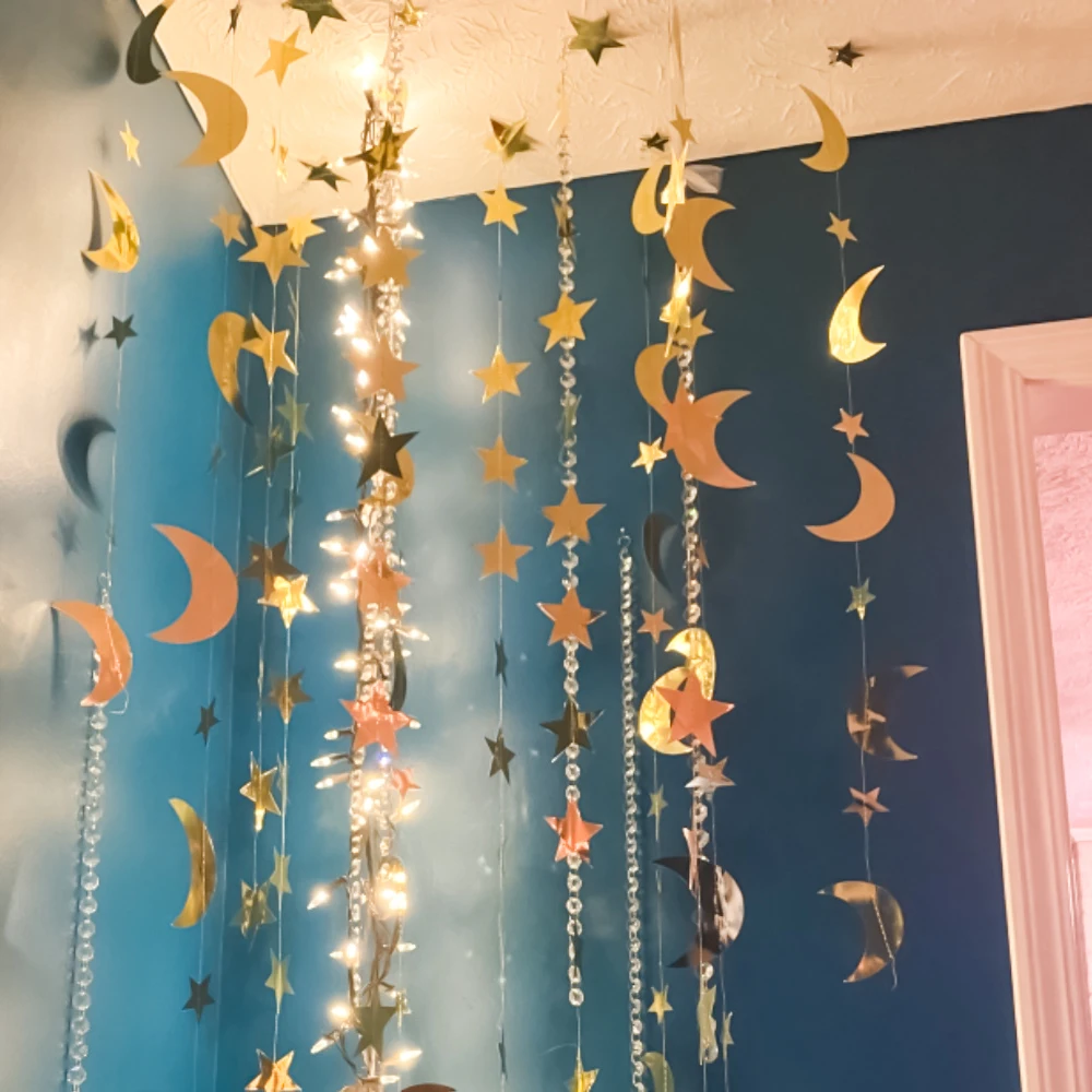 Gold Star Moon Circle Garland Party Decorations Eid Mubarak Decor Banner Islamic Muslim Festival Event Party Ramadan Kareem