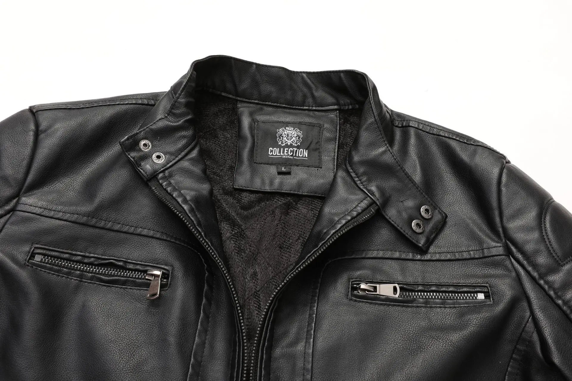 Winter Black PU Leather Jacket Men Fleece Warm Motorcycle Jackets Slim Street Fashion BLack Biker Coat Pleated Design Zipper