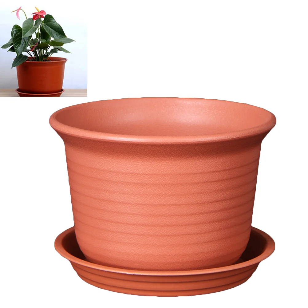 Colorful Plastic Plant Pots Planter Thickening Resin Flower Nursery Pot Garden Plant Pots Flower Pot with Pallet Medium (Red)