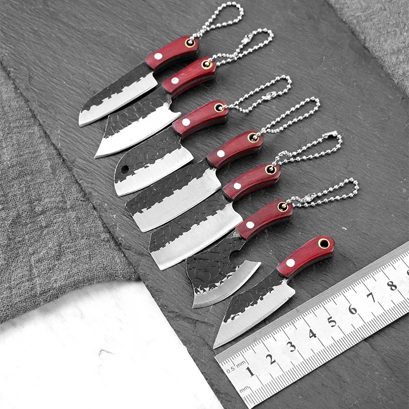 Mini Keychain Knife Stainless Steel Sharp Blade Wood Handle Small Fixed Knife Survival Outdoor Unpacking EDC Tools For Camping