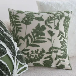 Green Floral Embroidery Decorative Pillow Covers Soft Throw Cushion Cover for Sofa 45x45 Pillowcase Nordic Style Funda Cojin