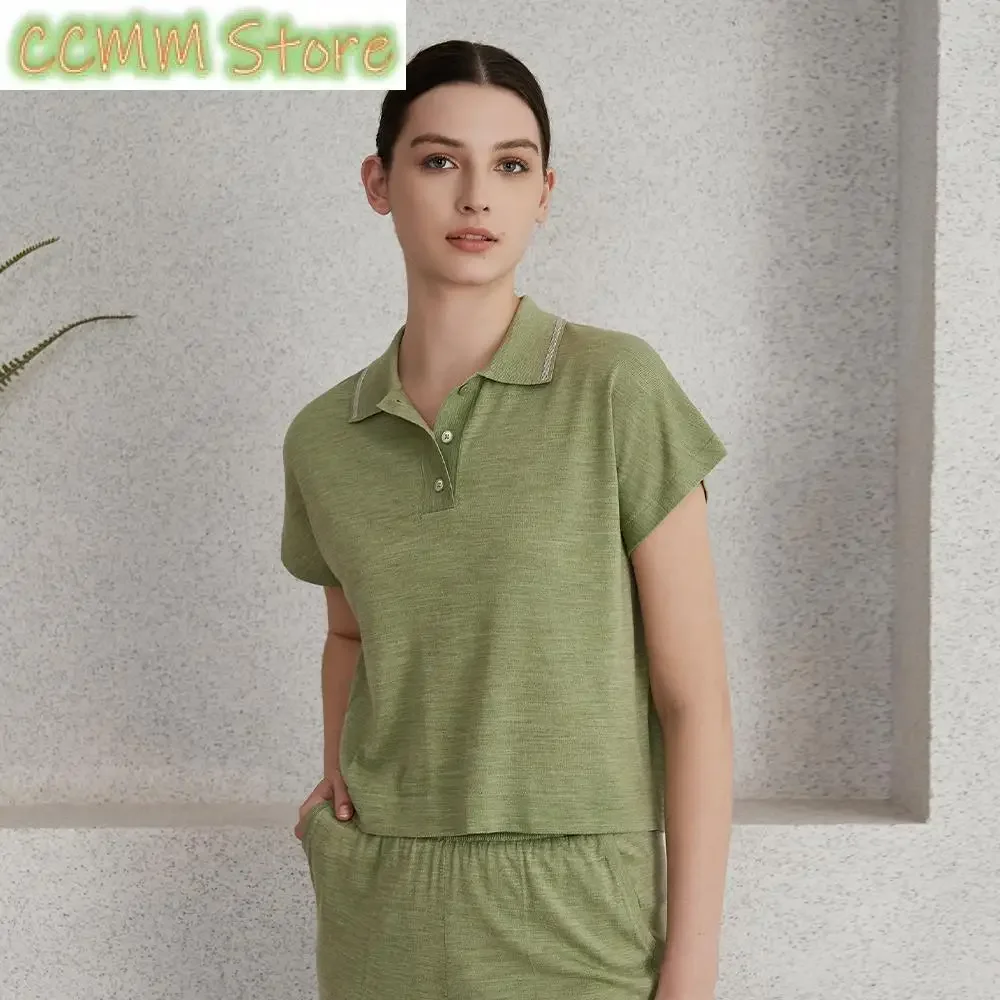 

Wool Silk Polo Shirts Merino Woolen Sweaters Tops For Women Premium Clothing Ladies Boutique clothes