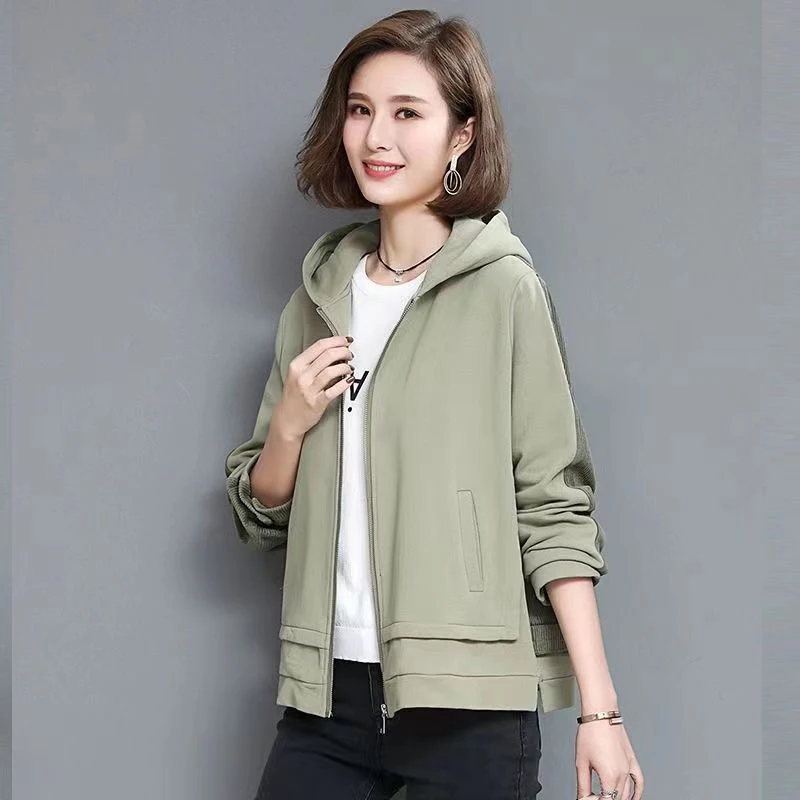 

New Hoodie Coat Female Spring Autumn Fashion Loose Trench Coats Women's Korean Casual Cardigan Hooded Sweatshirt Jacket Zipper