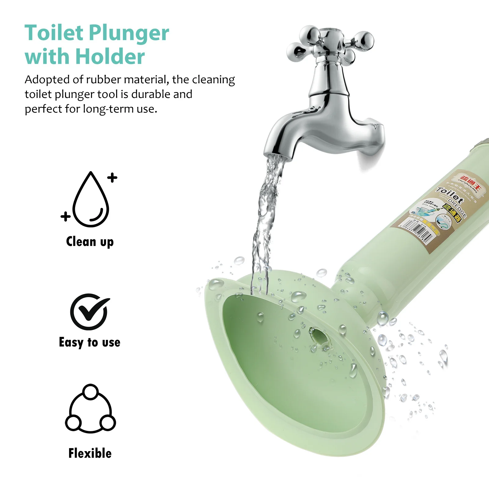 

High Pressure Toilet Plunger with Holder Powerful Drain Unclogger Tool for Home Bathroom Kitchen Sink Cleaning Efficient