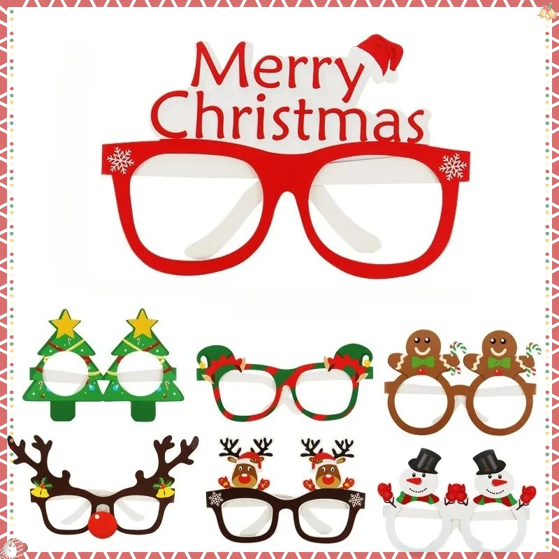 

9pcs/set Christmas 3D Paper Decoration Glasses Children Adult Cute Cartoon Pattern Design Frames Christmas Paper Glasses Frames