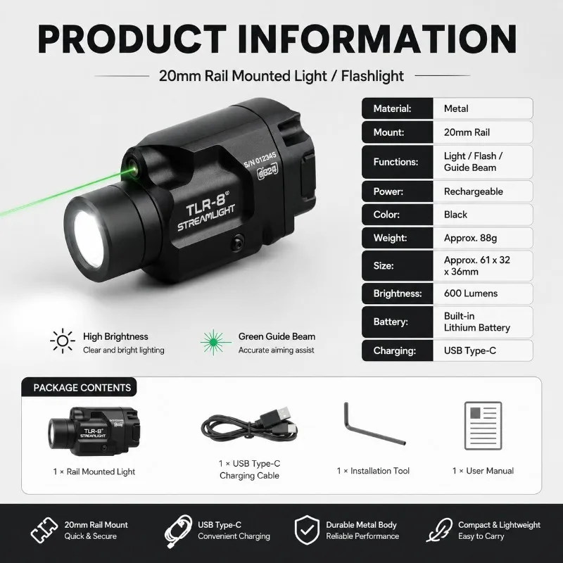 Universelle 20-mm-Montagebasis TLR-8 Metall-LED-Blitzlicht Hobby-Modell-Upgrade-Teile – Detail 2