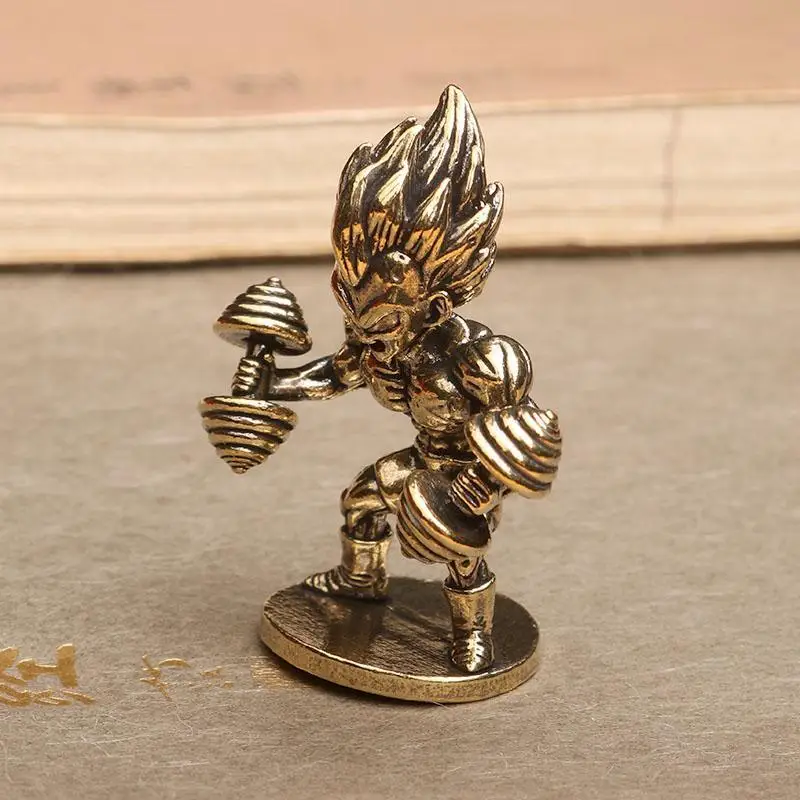 5cm Dragon Ball figure Super Saiyan Vegeta fitness dumbbell brass ornament cartoon anime character landscape model decoration view 4