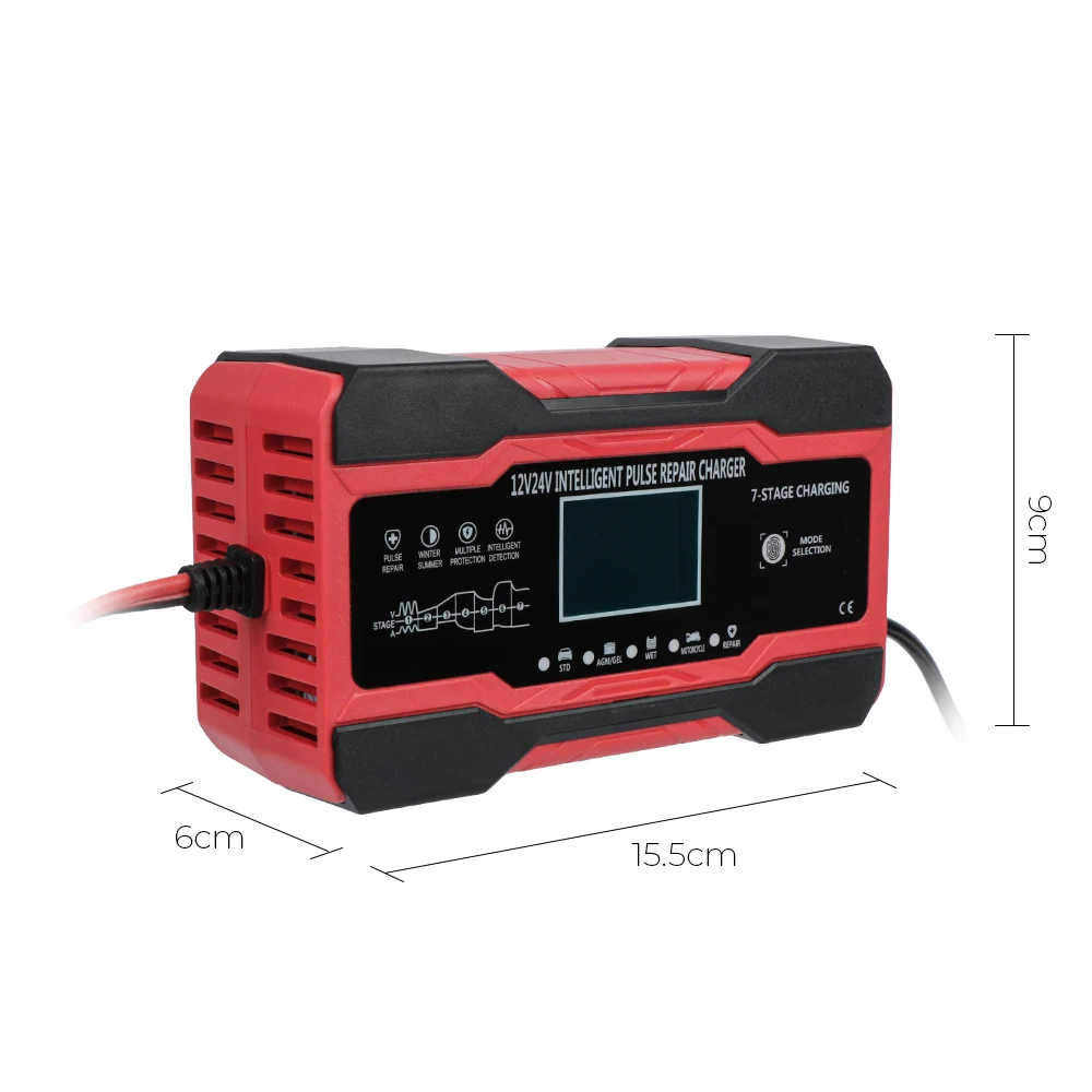 12V 10A / 24V  5A Wet Dry Lead Acid Battery Pulse Repair Full Automatic Car Battery Charger Digital Display Battery Charger