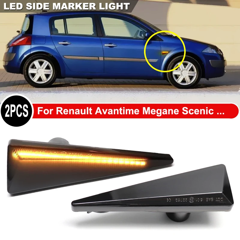2Pcs LED Side Marker Light Dynamic Turn Signal Indicator Lamp For Renault Avantime Espace Megane Scenic Thalia Wind Vel Satis
