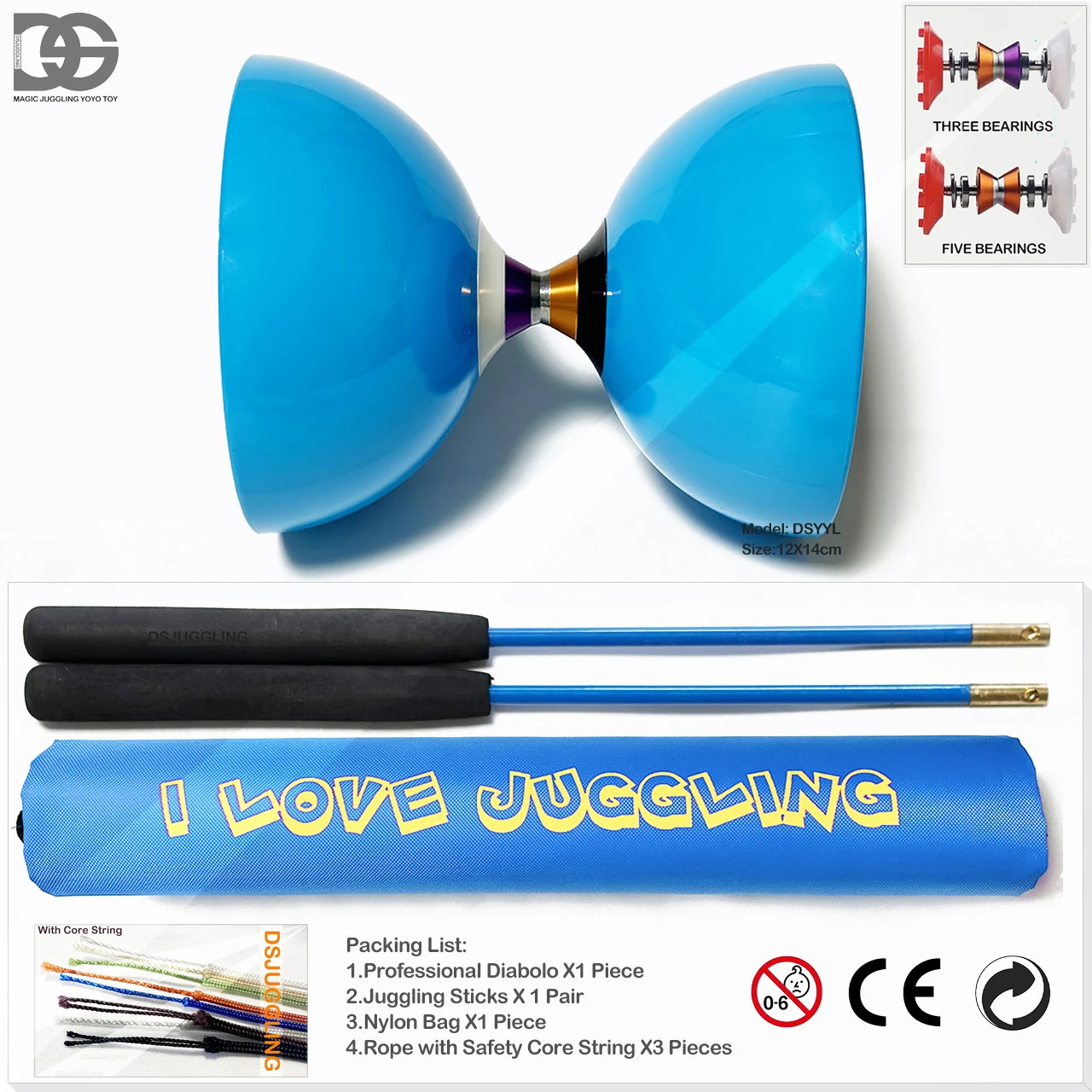 New Chinese Yo-Yo Magic Juggling Diabolos Toys Set Packing With Hand-Sticks, Bag, Spare Strings