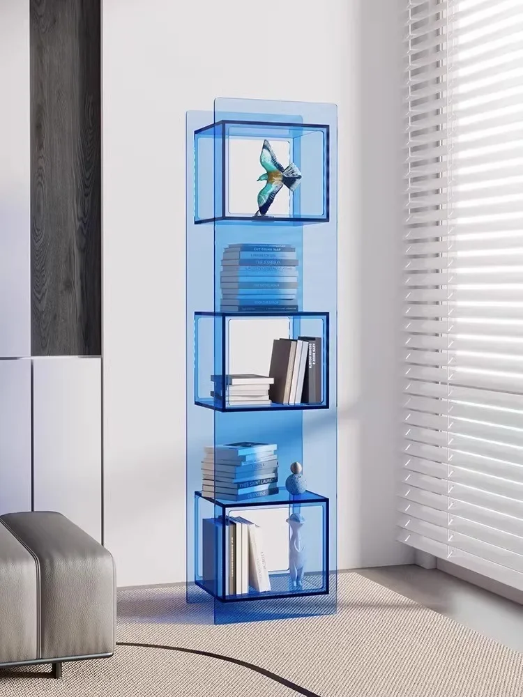 Acrylic floor-to-ceiling bookshelf, living room storage, locker, Lego figure display stand, simple multi-layer.