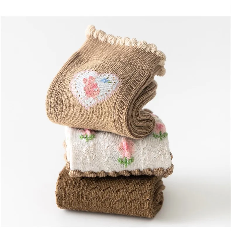 5 Paar Frühlings-Herbst-Socken für Mädchen, braun, kariert, Baumwollsocken, Mädchen, Baby, Jungen, Kinder, weiche Calcetines – Detail 3