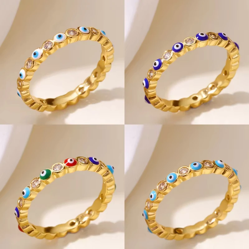 Türkische Edelstahl-Ringe mit Buntem Teufelsauge für Damen und Herren, Goldfarben, Glücksbringer, Böser Blick, Modeschmuck 2026
