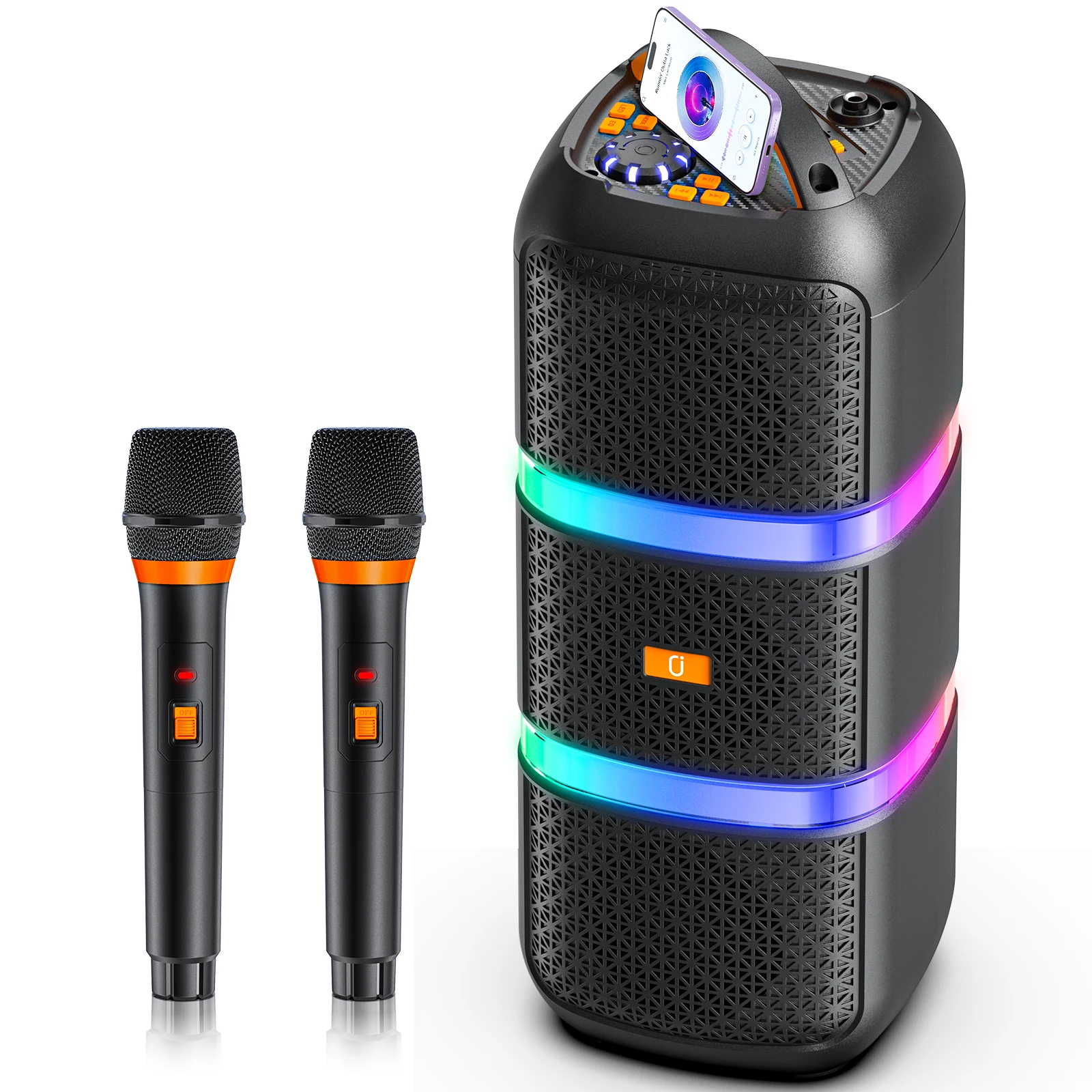 

FanFun 2 Wireless Microphones Series T19-T Karaoke Machine with Treble/Bass Adjustment, Wireless PA System, 8 Sound Effects