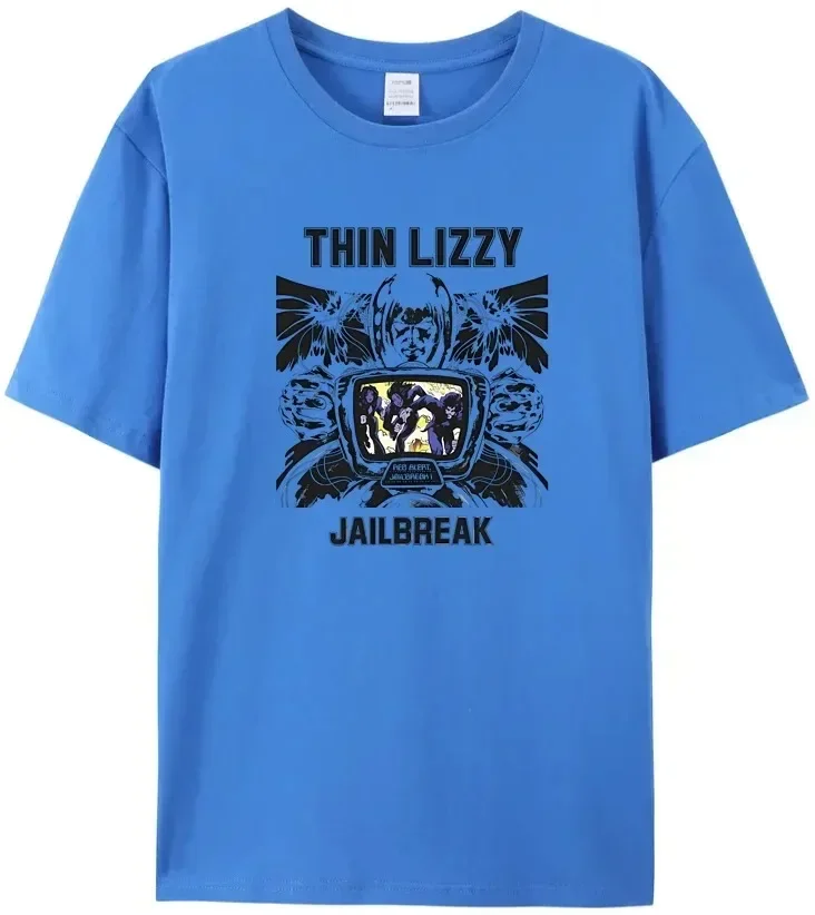 2024 Men\'s T-shirt 100% CottonHarajuku T-shirt Thin Lizzy Retro Cotton JAILBREAK Women\'s Popular Letter Print Black Tee