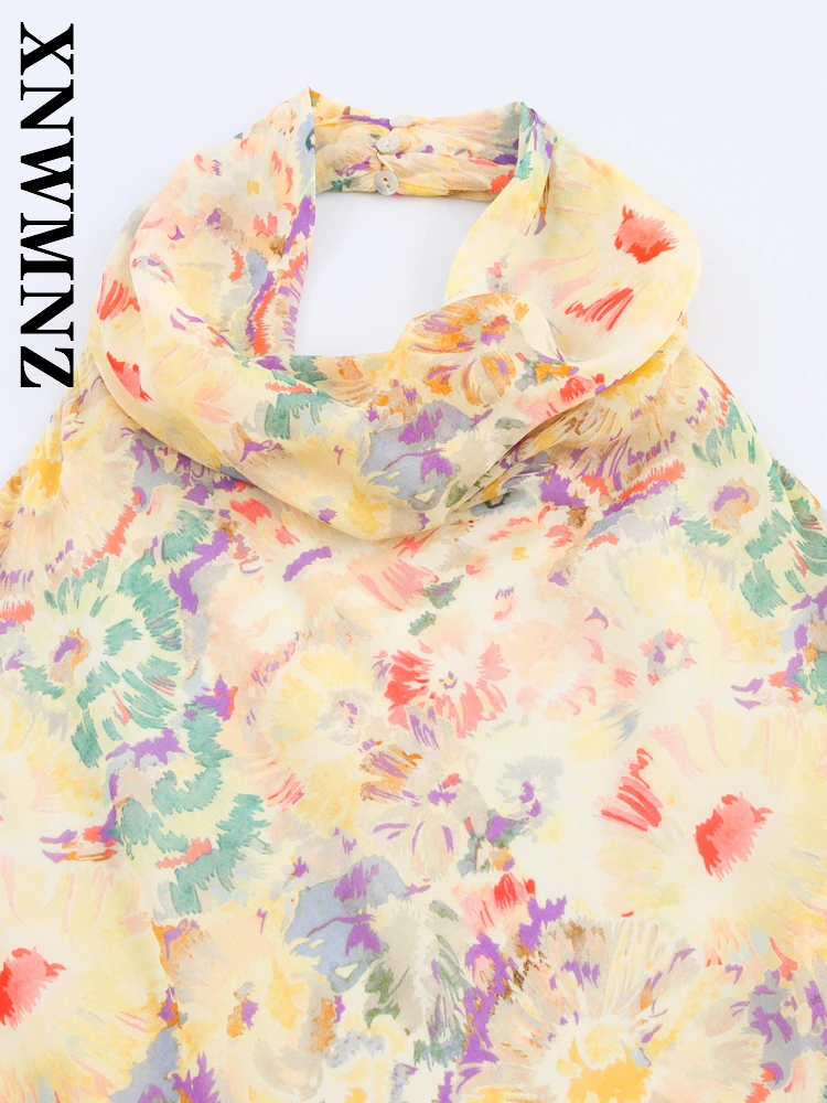 XNWMNZ 2025 ฤดูร้อนใหม่ Lady Chic Boho Halter ชุดเดรสยาววันหยุดเซ็กซี่ผู้หญิงเสื้อผ้าแฟชั่น Backless ชุดดอกไม้