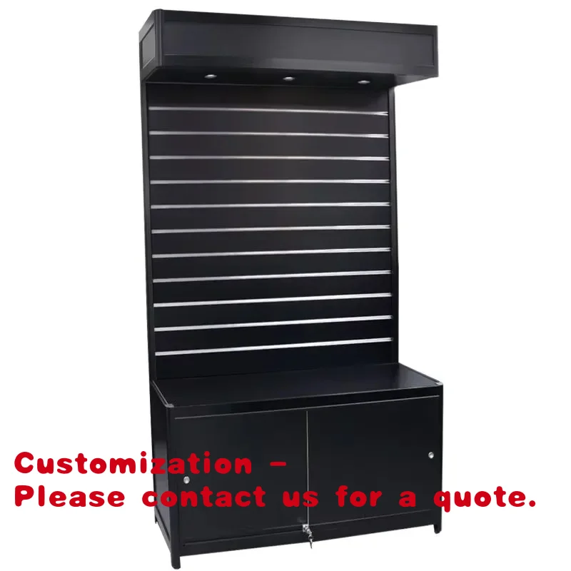 

Customize.KEWAY Custom Supermarket Shelf Display Rack Slatwall Display with Light and Big Storage