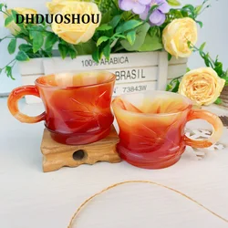 Artificial Carnelian Cup Crystal Hand Carving Bamboo Red Agate Glass Healing Polish Artificial Agate Kitchen  Home Decor