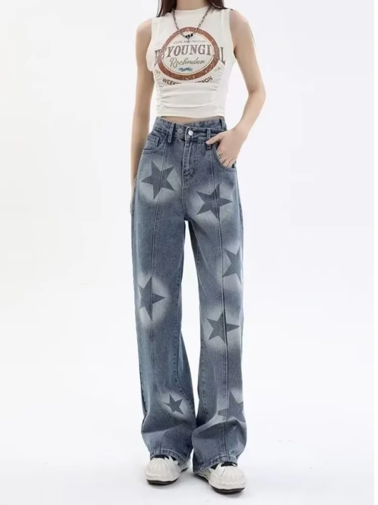 

Printed Straight Leg Jeans For Women With High Waist And Slim Fit, Niche High-end Irregular Wide Leg Pants For Women's Jeans