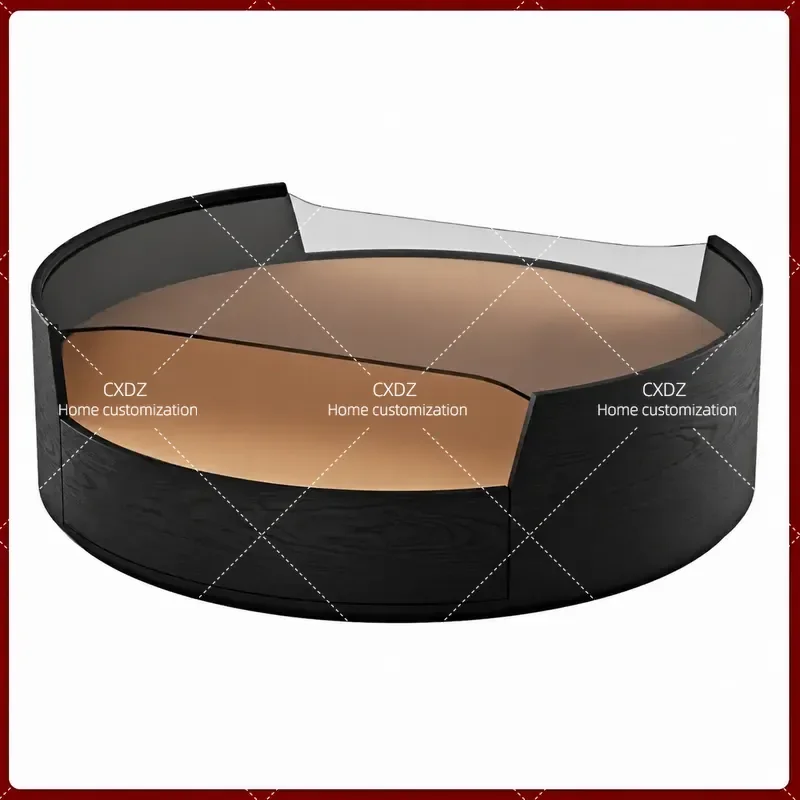 Minimalist Round Coffee Table Solid Wood Tempered Glass Living Room Tea Table Multi Functional Side Table Customizable