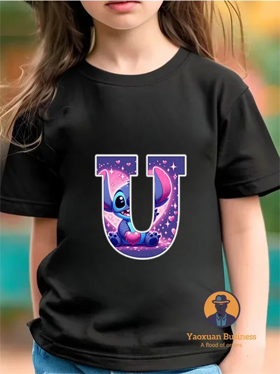 

2025 Stitch Short-sleeved Children's Summer Clothing, Casual Loose T-shirt, Children's T-shirt, Mickey Printed Round-neck Top