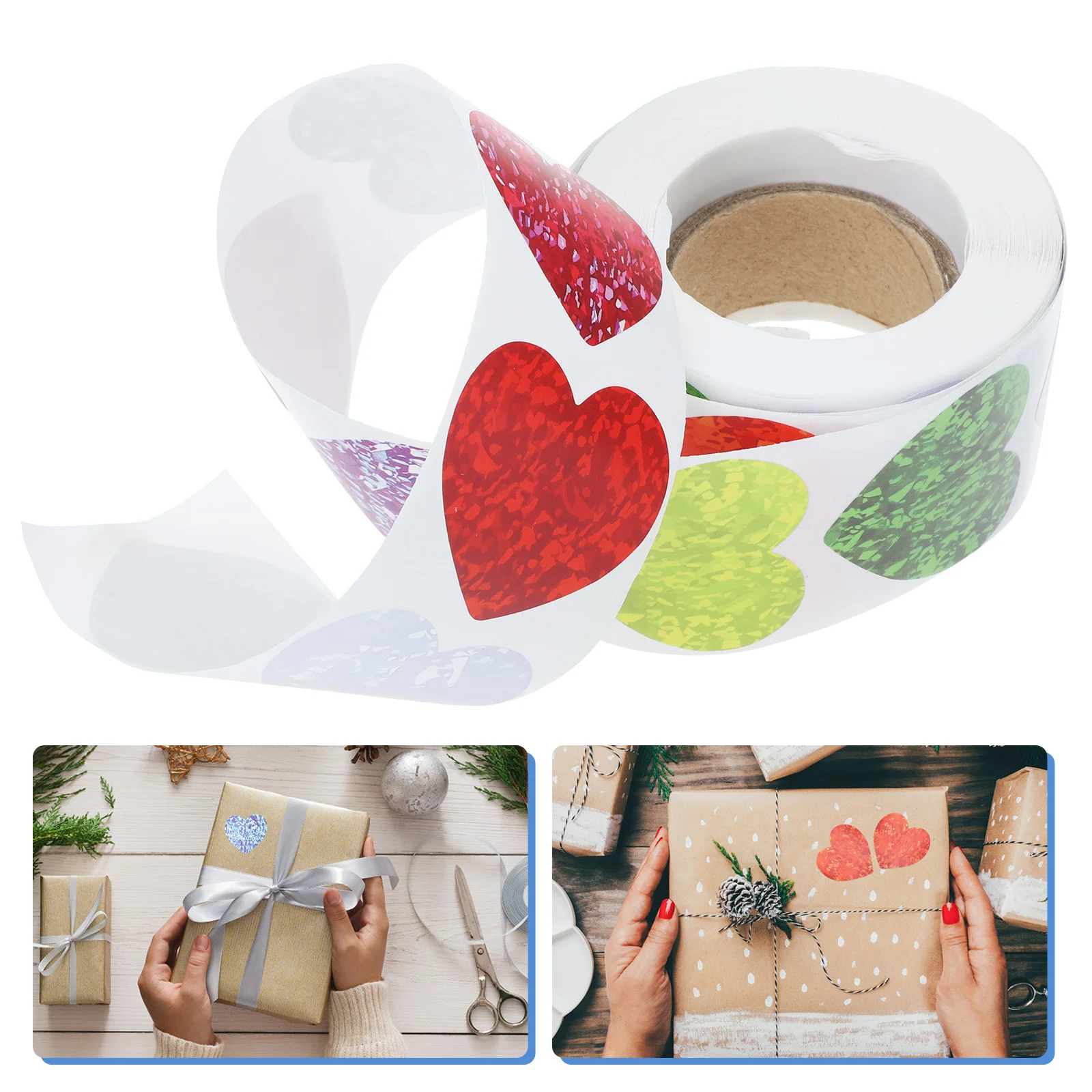 

1 Roll Glittering Heart Stickers Strong Sticky Craft Labels for DIY Gift Packaging Wedding Favors Holiday Party Supplies