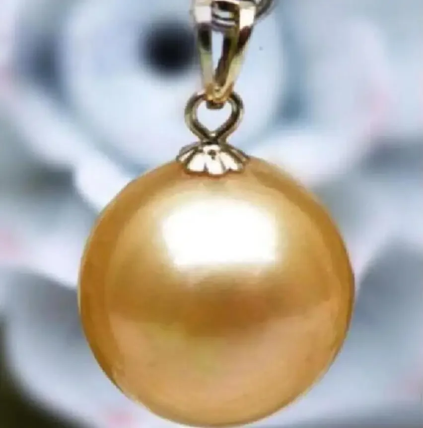 

Fashion jewelry 12-11mm South Sea gold natural Round Pearl Pendant Necklace 925silver yellow gold