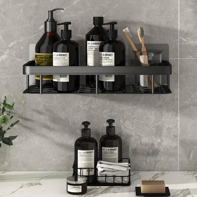 Bathroom Shelf Kitchen Storage Organizer Aluminum Alloy Shampoo Storage Rack Shower Shelf Bathroom Accessories No Drill Shelf