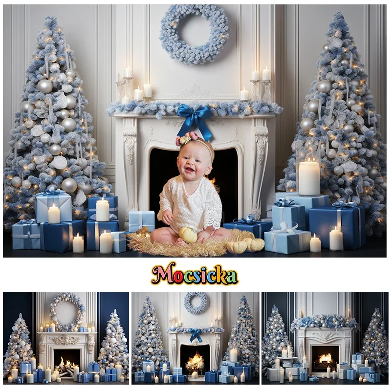 

Mocsicka Christmas Backdrop Photography Fireplace Campfire Wreath Winter Family Party Kids Birthday Background Photo Studio