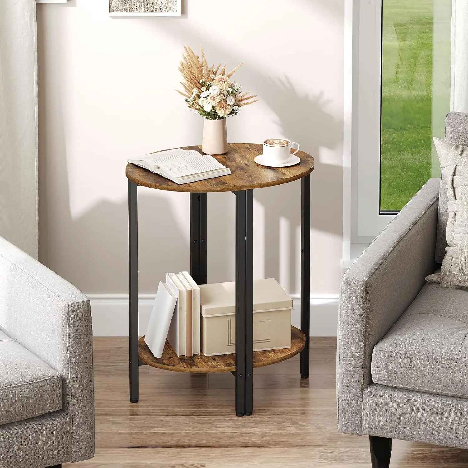 Side Table, Small End Table Set of 2, Half Round Side Table, Half Moon Table