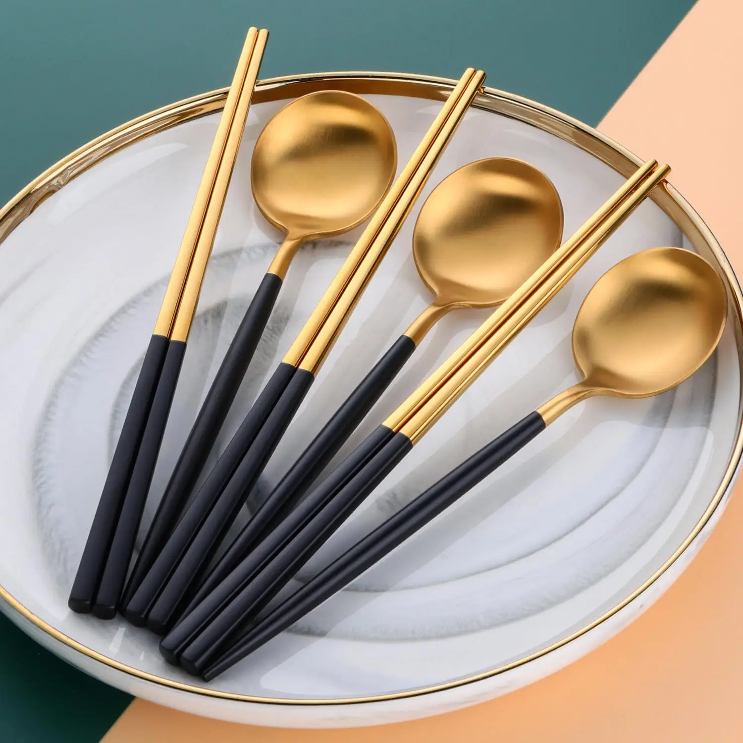 Chopstick and Spoon Set Stainless Steel Tableware Set Luxury Dinnerware Spoon Chopsticks Cutlery For Home or Restaurant