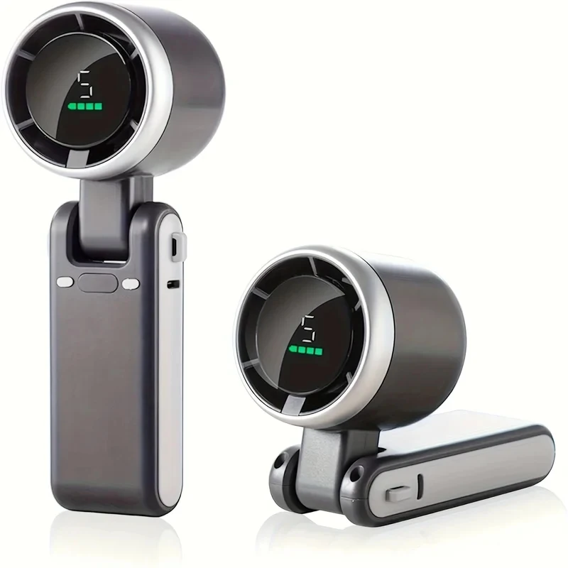 

Portable 3-in-1 Turbo Handheld Fan, 5 High-Speed Settings, 3600mAh Power, Digital Screen, Foldable USB/Type-C Charge