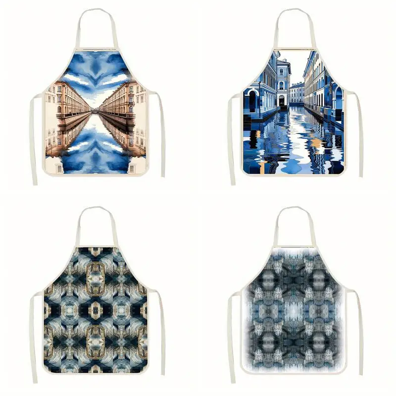 

Watercolor City Aprons Linen Apron, Suitable For Kitchen Cooking, Parent-Child Interaction, Painting And Other Scenarios