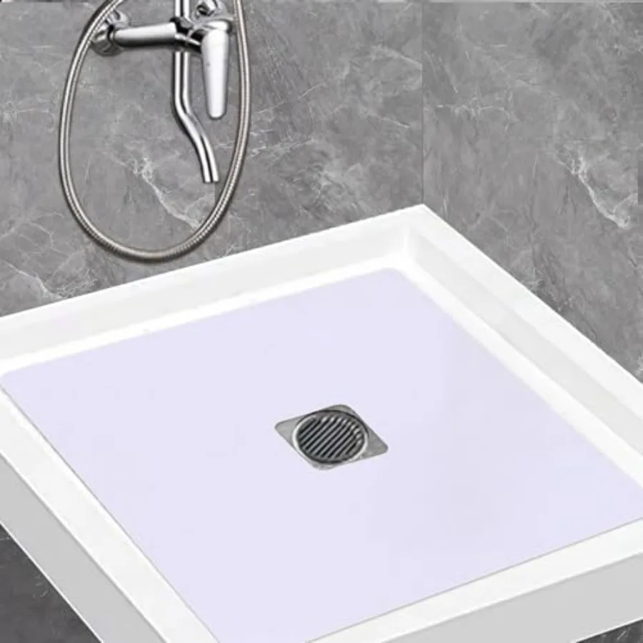 

21" x 21" White Non Slip Shower Bathtub Mat Bath Tub with Drain Cut Out s Non Skid Safety Adhesive Peel and Stick Bath Mat PEVA
