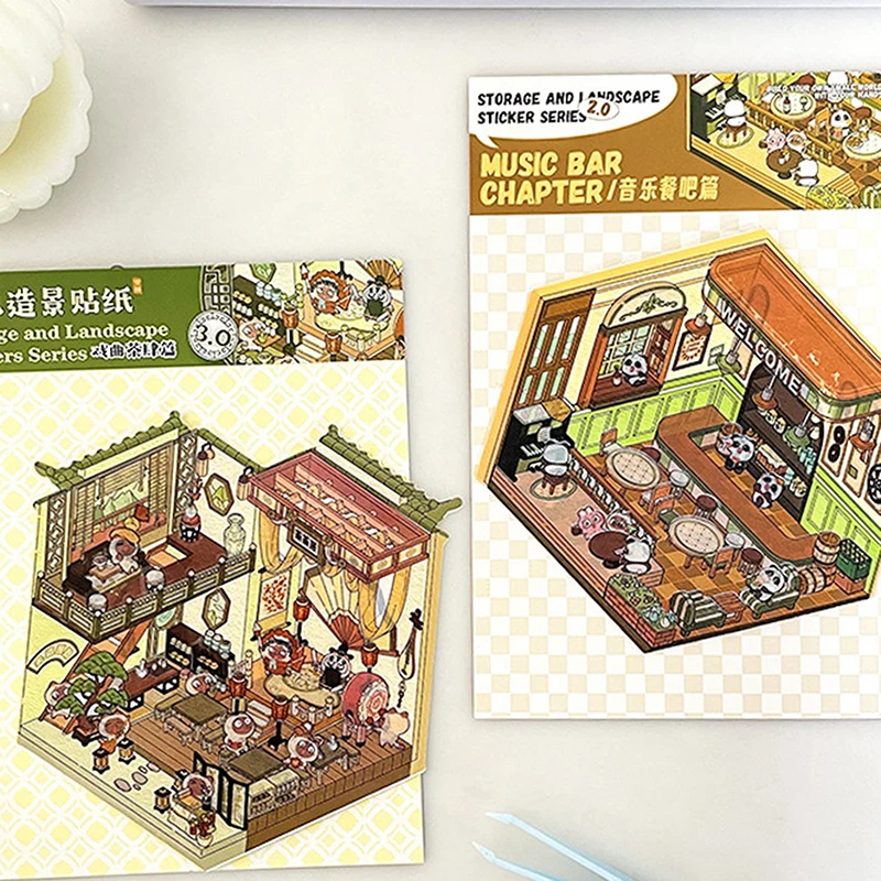 1 Set National Style Storage And Landscaping 3D Sticker DIY Cabin Scene Stacking Cartoon Children Stickers Gift For Kid Child