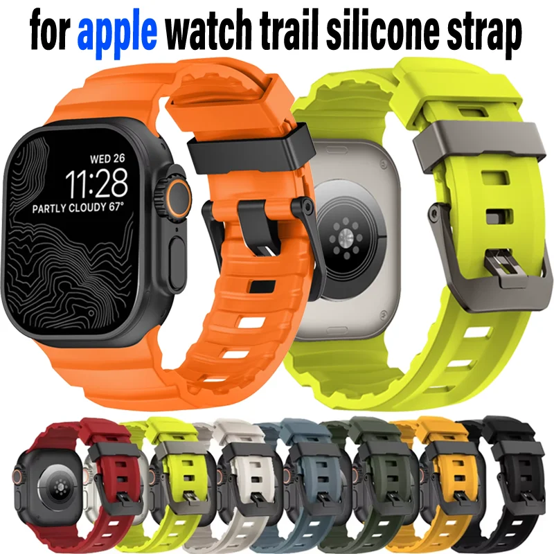 Trail Soft Silicone Strap For Apple Watch Ultra 10 9 8 7 6 5 SE High-end Bracelet Wristband iWatch 46mm 45mm 49/44mm Accessories