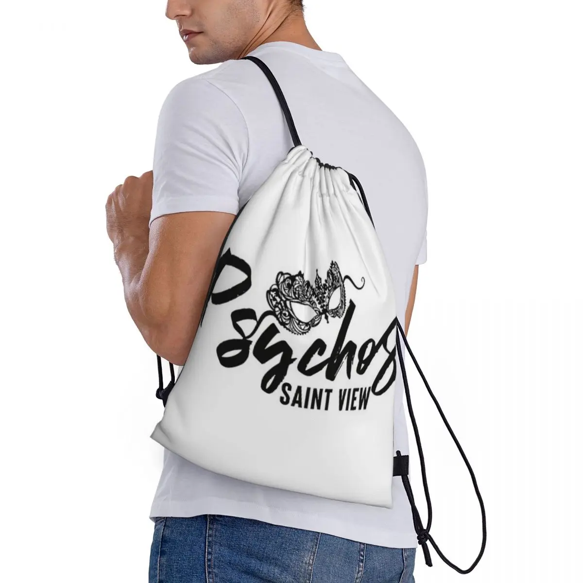 Custom Patroon Logo Trekkoord Tas Psychos Saint View Reisrugzak Student Opbergtas Schooltas ꦫ