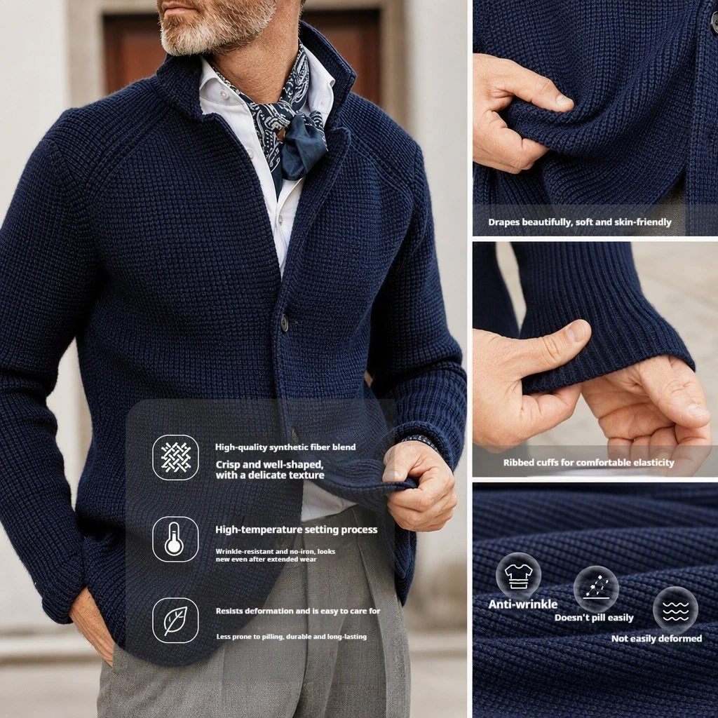 Men Retro Knitwear Outwear Solid Color Long Sleeve Button Front Sweater Coat Casual Warm Outerwear For Autumn Winter